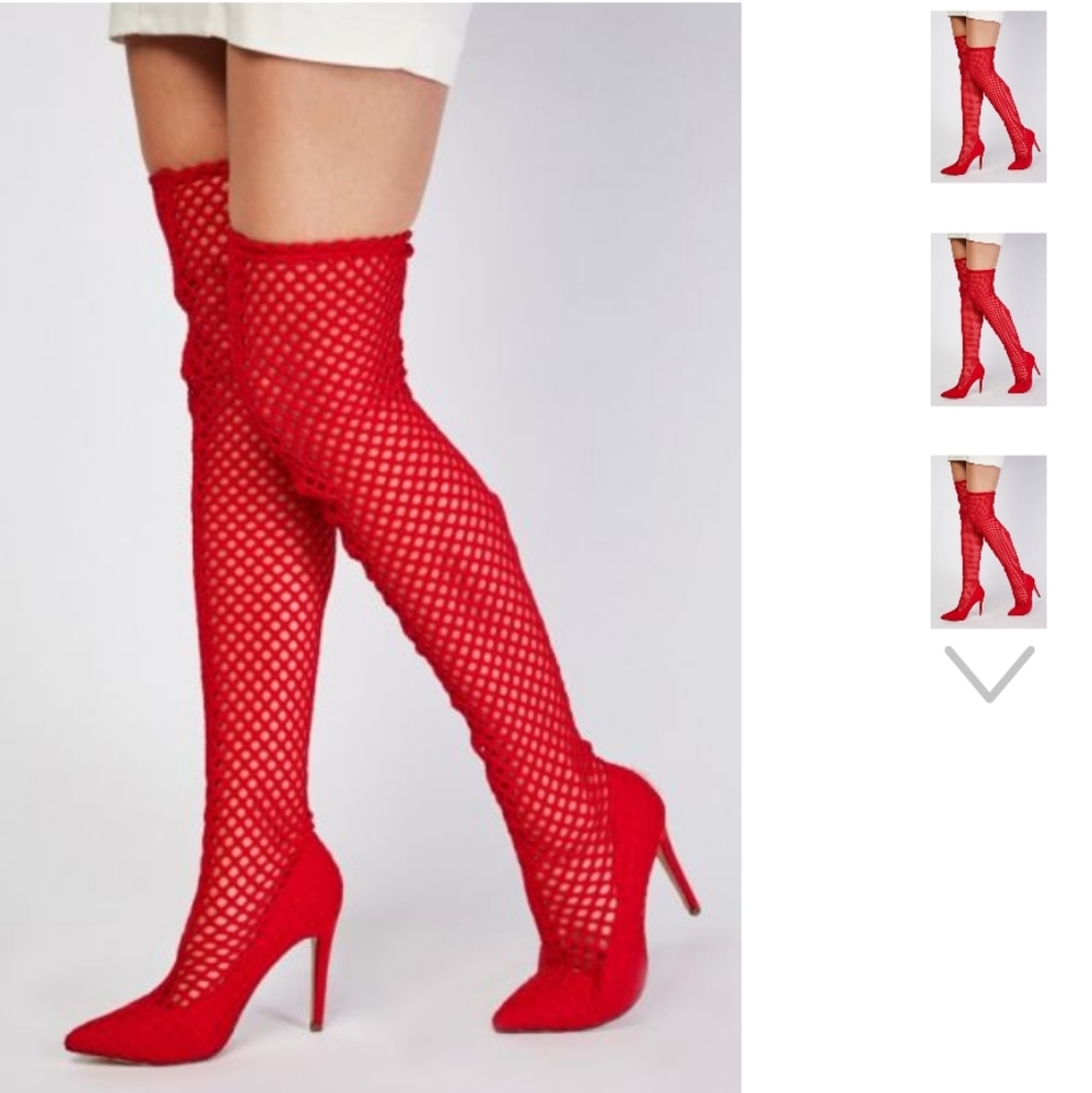 Red Boots knee high Holiday  Red Mesh high heels boots size 7.5
